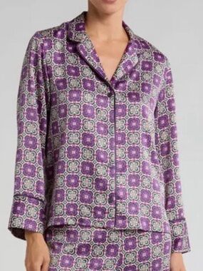 Natori Mayon Pajama Top Size L Purple Medallion 3/4 Sleeve Sleepwear Loungewear